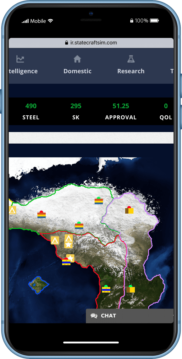 Statecraft Simulations IR World Map on a mobile phone